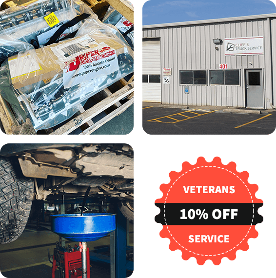 Three images from Cliff's Truck Service with Veterans 10% off service