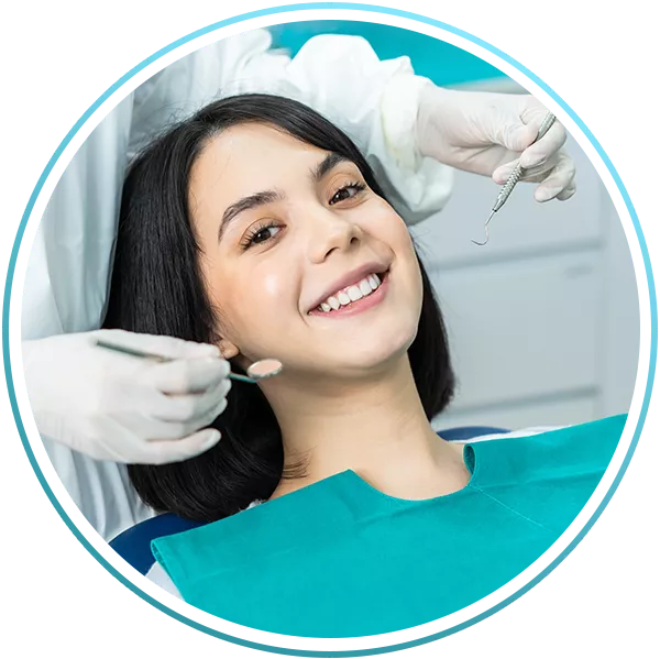 Portrait of Caucasian beautiful girl patient smiling and waiting for treatment from professional dentist for oral care check up about cavities