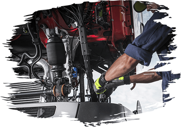 Repairing Broken Semi Truck Tractor Engine. Caucasian Trucks Mechanic.