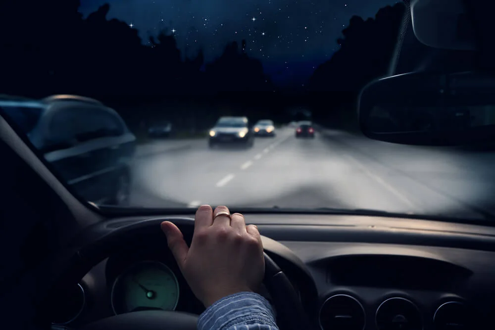 driving a car at night on the way