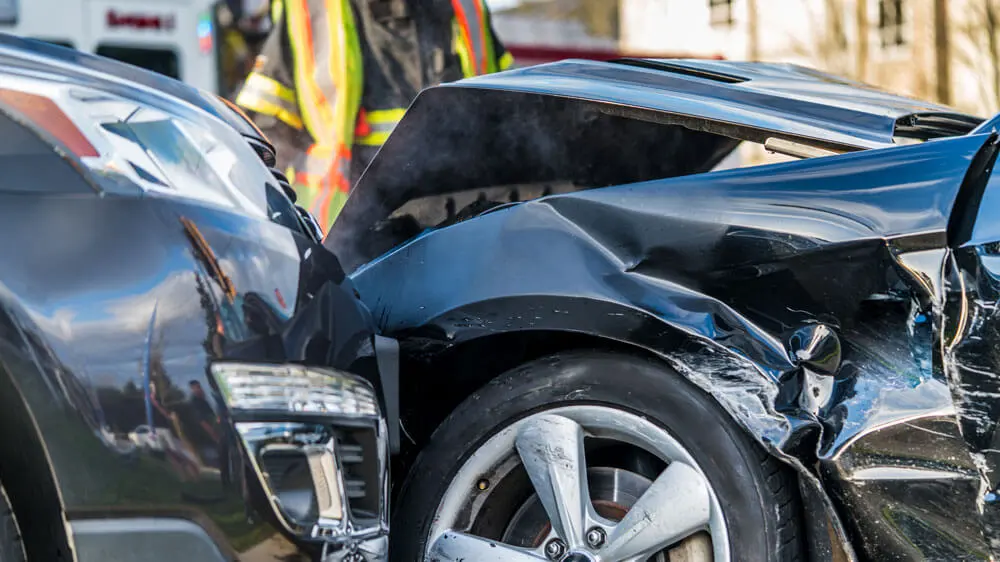 Vancouver, British Columbia, Canada. Aftermath of a car crash accident at a very busy intersection.