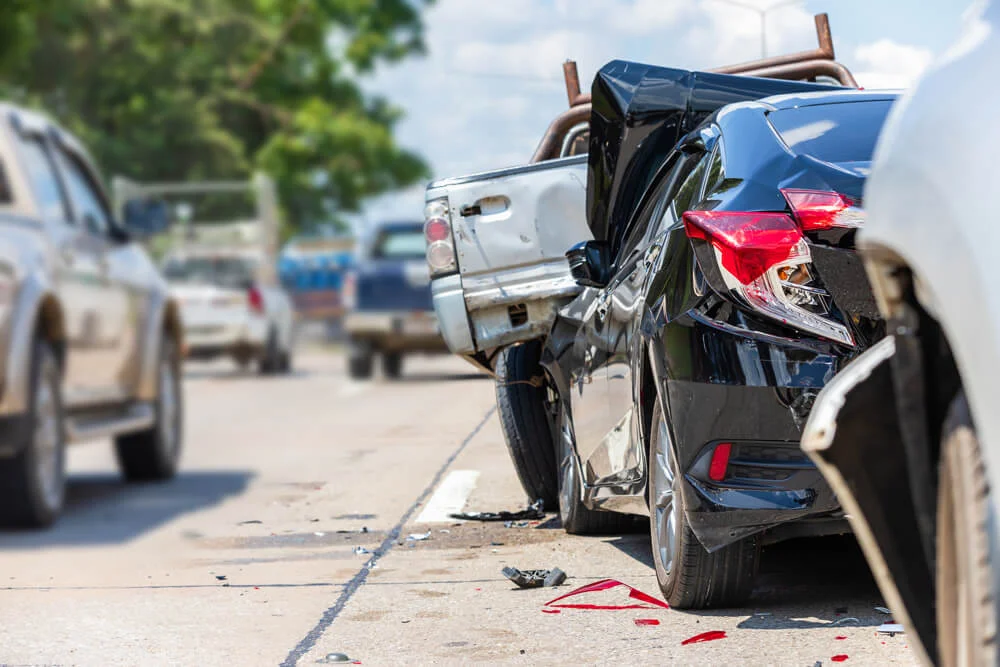 Heavy accident, Modern car accident involving many cars on the road