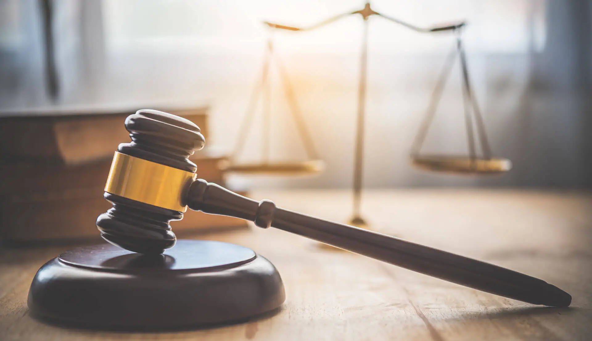 Law theme, mallet of the judge, law enforcement officers, evidence-based cases and documents taken into account