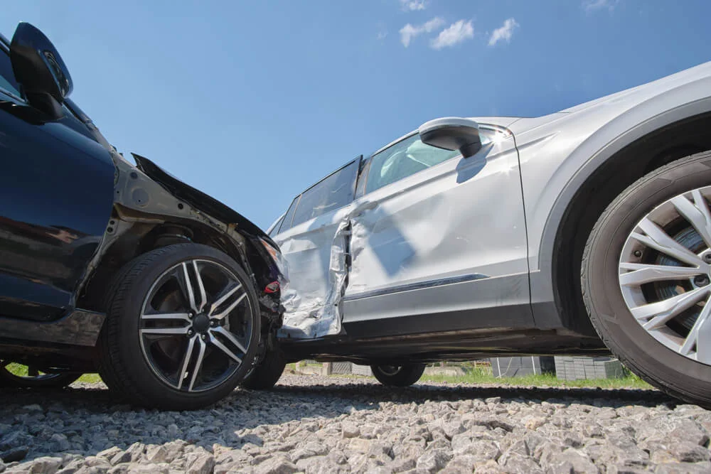 Cars crashed heavily in road accident after collision on city street