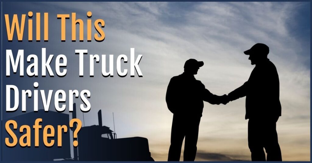 Silhouetted truck drivers shaking hands