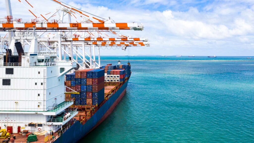 Container cargo ship, Freight shipping maritime vessel