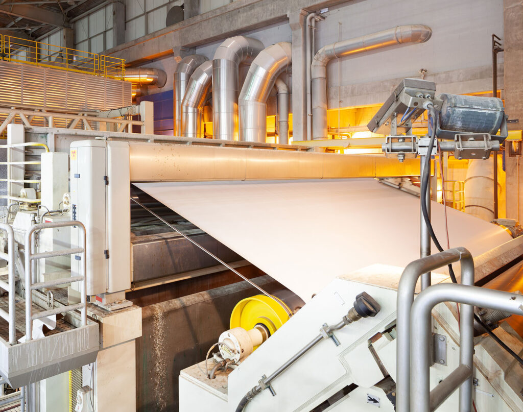 The machinery in a paper mill plant.
